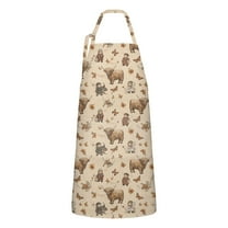 Beige Highland Cow Figure Butterfly Pattern Apron-Garden Aprons for Women with Pockets-Cotton Linen Waterproof Kitchen Cooking Gardening Aprons Adjustable for Kitchen,Cooking,BBQ and Salon 33x27 Inch