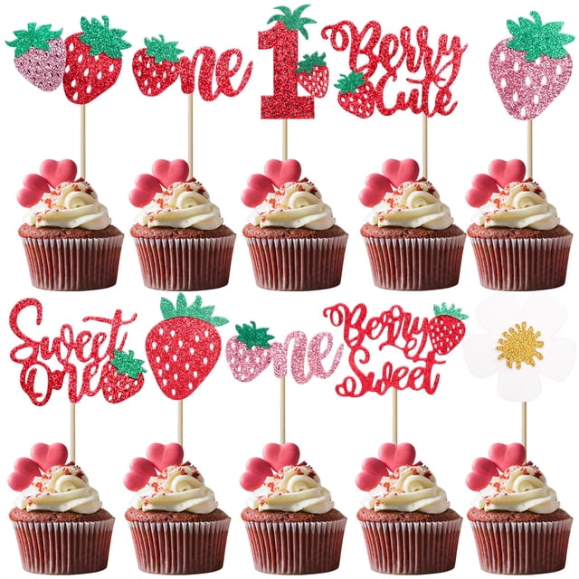 Adornos para magdalenas KeaiBear Sweet One Strawberry, 20 unidades