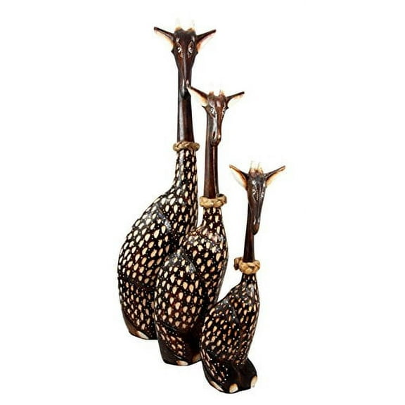 Balikraft Hand Made Wood Artisans "Jerapah Totoel" Large Sitting Safari Giraffe Family Set of 3 Decorative Figurines 20"H