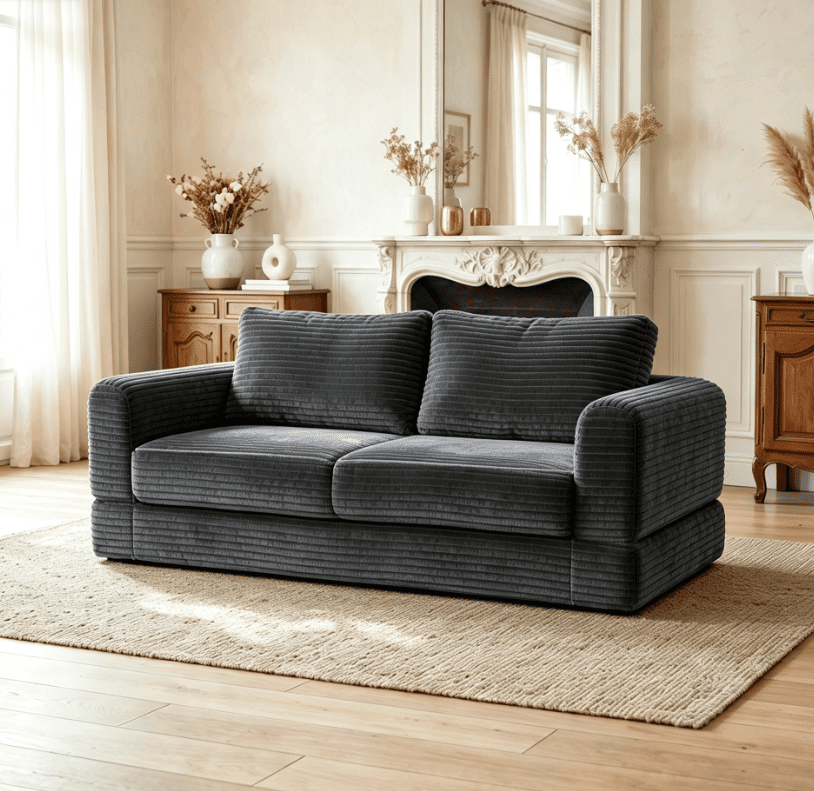 55" Convertible Futon Sofa Bed,Folding Boneless Couch with Sleeper Sofa,Fold Out Floor Sofa with Deep Seat,Cloud Corduroy Foldable Mattress Couch for Living Room,Dark Gray