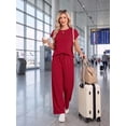 thumbnail image 5 of MINTREUS Two Piece Lounge Sets for Women Fall Short Sleeve Travel Vacation Outfits Set with Pocket and Wide Leg Pants, 5 of 8