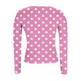 thumbnail image 4 of UQJfacai Womens Ribbed Long Sleeve Shirts Crew Neck Ribbed Crop Tops Polka Dot Print Strech Slim Fitted Casual Basic Tee, 4 of 5