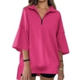 thumbnail image 5 of 3/4 Sleeve Solid Color Women Casual Loose Half Zipper Oversize Sweatshirt Hoodies, 5 of 7