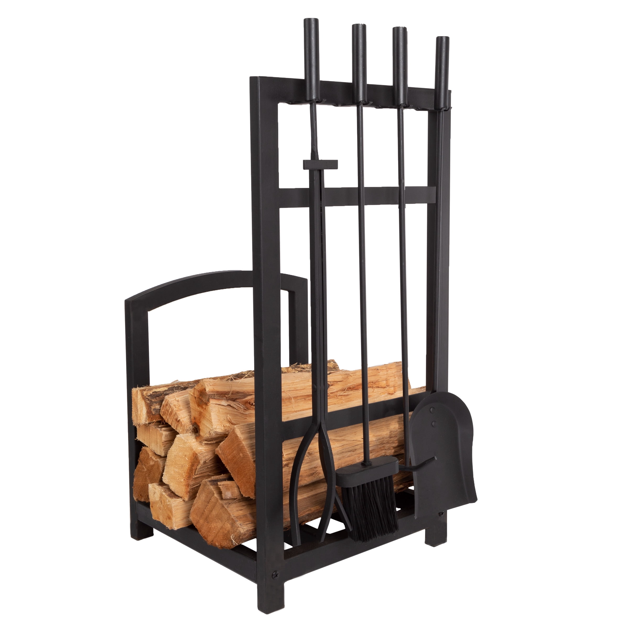 Somerset Home 5-Piece Modern Fireplace Tool Set and Log Rack (Matte Black)