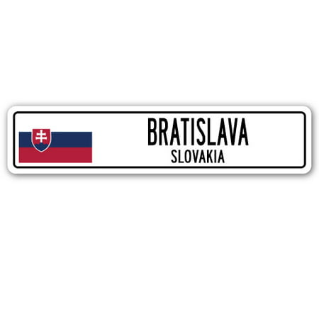 BRATISLAVA, SLOVAKIA Street Sign Slovak flag city country road wall