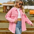 thumbnail image 4 of SWSMCLT Women's Denim Button Down Shirt Boyfriend Loose Lapel Top Spring Coat Long Sleeve Button Fashion Thin Pink X-Large, 4 of 5