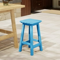 Costaelm Paradise 24" Outdoor Patio HDPE Square Counter High Backless Bar Stool, Pacific Blue