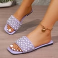 thumbnail image 4 of Purple Women'S Soft Leather Square Toe Pearl Strap Slide Slippers Casual Flat Lazy Comfortable Trendy, 4 of 9