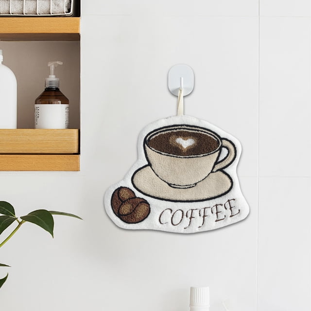 Hohaski Coffee Hand Towel Thick Fleece Embroidered Towel Cute Hand Towel Kitchen Children's Small Towel Holiday Gift Suitable for Kitchen and Bathroom