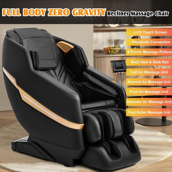 Artist Hand Full Body Zero Gravity Massage Chair Electric Recliner Heating Shiatsu Relax with 8 Points Massage Rollers,Foot Roller（Black）