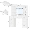 thumbnail image 4 of Makeup Vanity Table with 3-Color LED Lights Mirror, Vanity Table with 9 Drawers and 7 Storage Shelves, Vanity Desk for Bedroom Dressing Room, White, 4 of 9