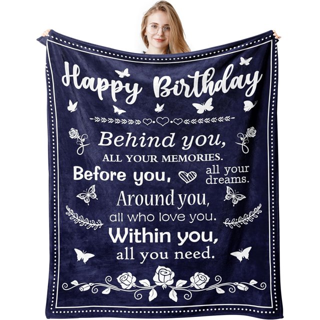 LHSHID Flannel Throw Blanket Dark Blue Birthday Theme Ideas for Women/Men 40"x50"