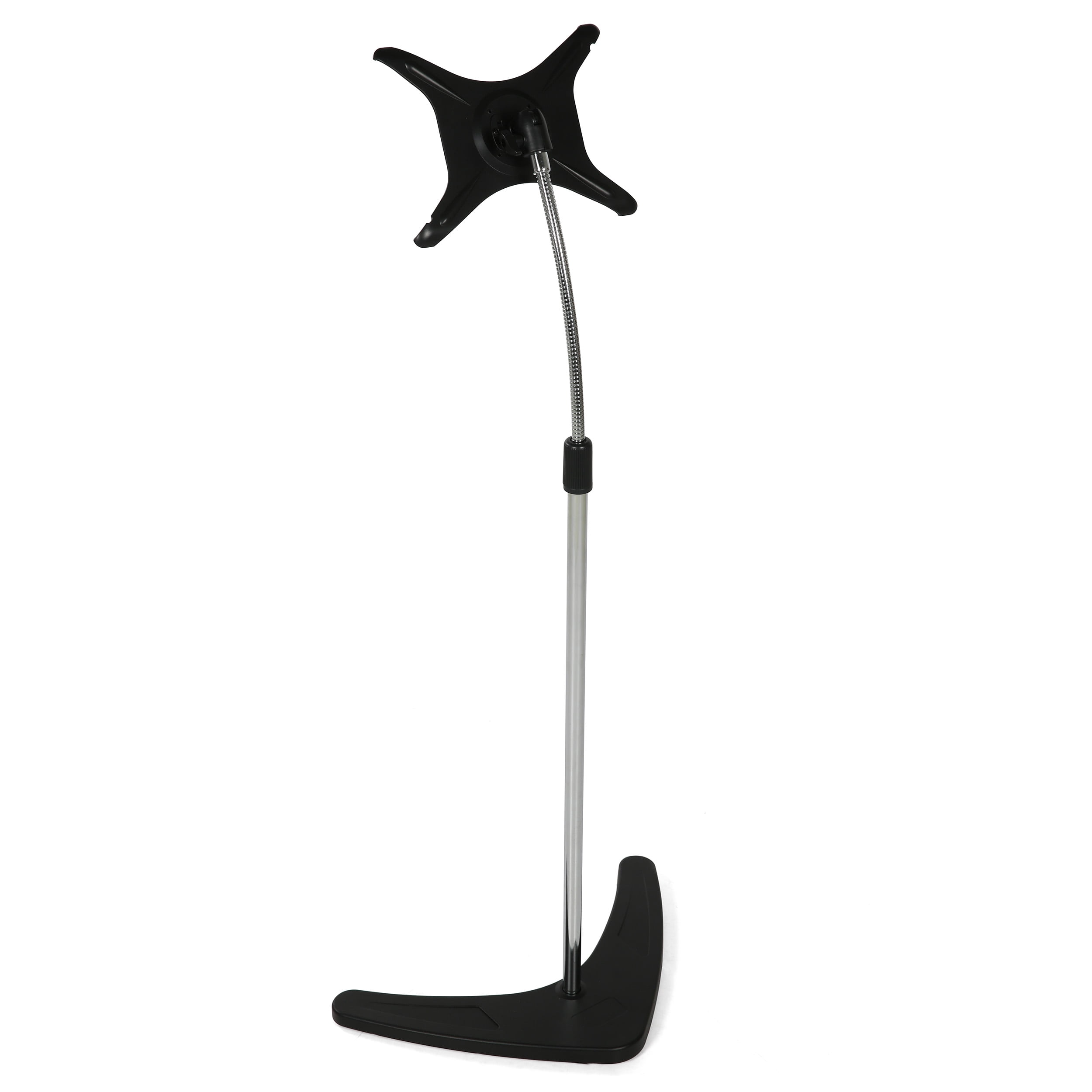 M&T Displays Floor Standing Silver Tablet E-Reader Drawing Pad Stand Flexible Head Adjustable Height Mobile Device Holder