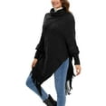 thumbnail image 6 of YouLoveIt Women Turtleneck Asymmetrical Tassel Knitted Sweater Pullover Jumper Casual Poncho Shawl Coat Outwear Ladies Loose Cloak Knitwear Pullover Wrap Coats Tops, 6 of 8