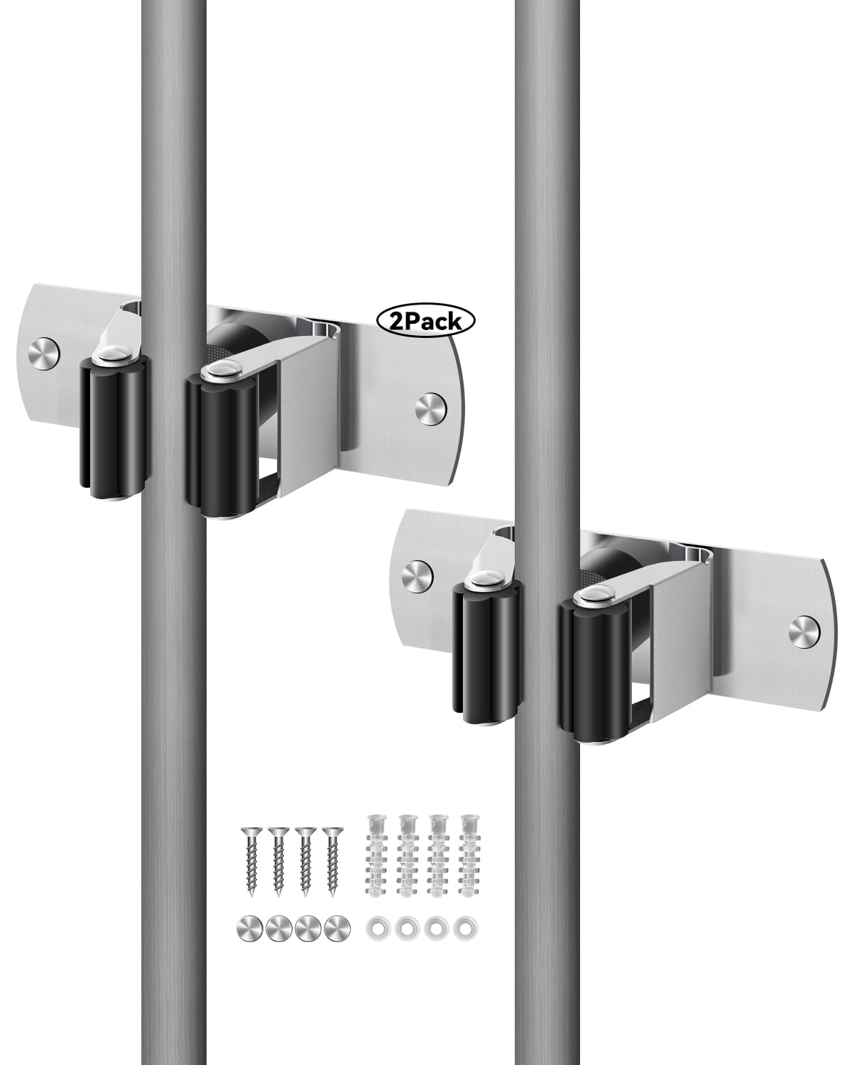 2Pcs Hanonwoven Mop and Broom Holder Wall Mount, Heavy Duty Mop and