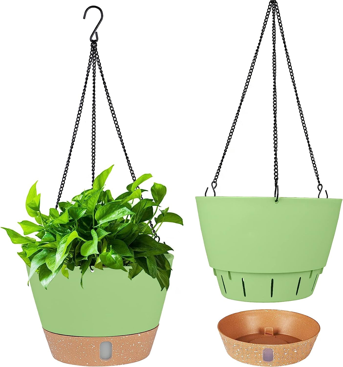 10 Inch Hanging Planters with Visible Water Level Tray Self Watering