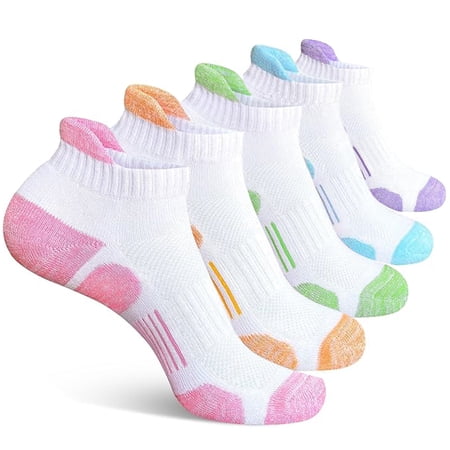 Womens Cotton Ankle Socks Anti-blister Thick Cushioned Wicking Athletic Running Socks 5 Pairs,White