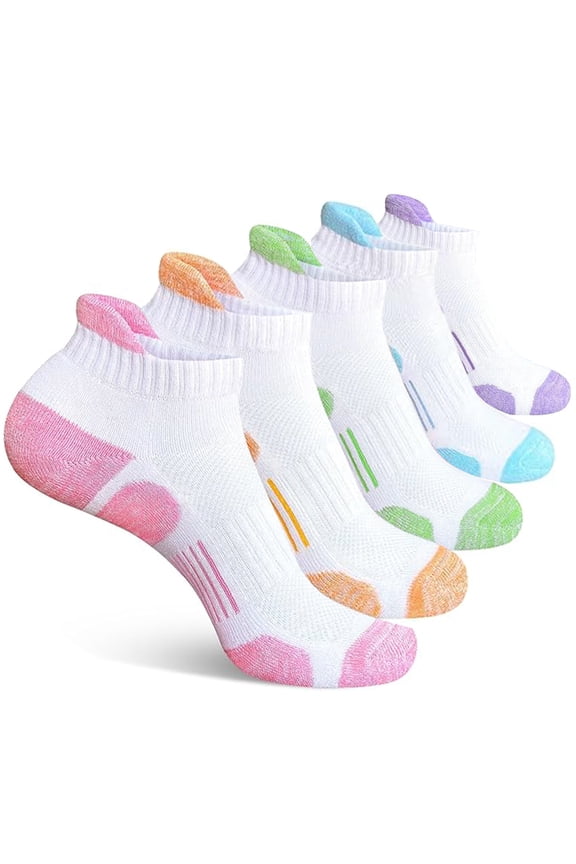 Womens Cotton Ankle Socks Anti-blister Thick Cushioned Wicking Athletic Running Socks 5 Pairs,White