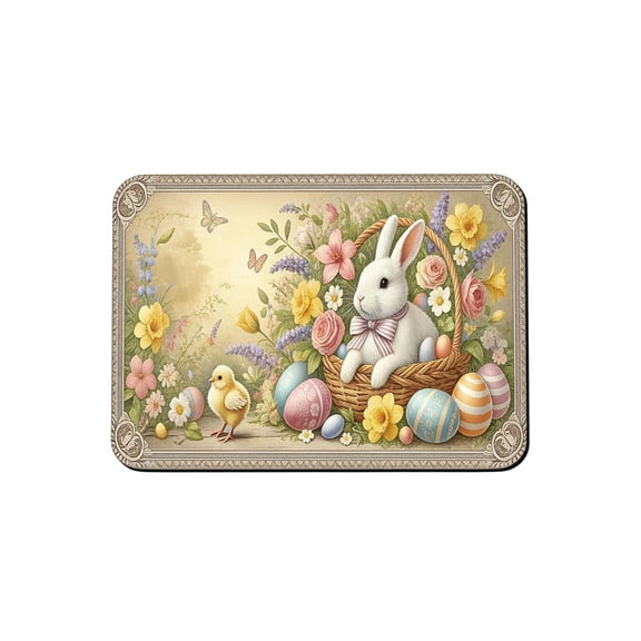 Rabbit Flower Bathroom Rug, Happy Easter Egg Non Slip Bath Mat for Kids Boys Girls Home Decor, Butterfly Rabbit Floral Bath Indoor Doormat, 16x24in
