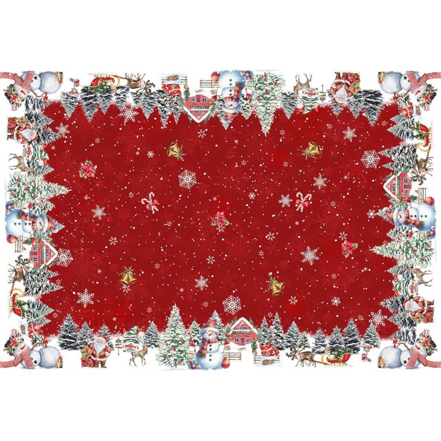 Red Christmas Tablecloth Rectangle 60x84 Inch, Winter Xmas Snowman Santa Christmas Tree Table Cloth Cover Rectangle Table Washable, Holiday Christmas Tablecloths for Rectangle Tables