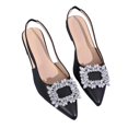 thumbnail image 4 of Miluxas Women Chunky Block Low Heel Pointed Toe Flats Shoes Slingback Buckle Rhinestone Crystal Party Cute Flats Black 7(39), 4 of 9