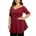 thumbnail image 4 of Agnes Orinda Women's Plus Size V Neck Wrap Short Sleeve Casual Peplum Blouses 4X Burgundy, 4 of 5