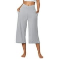 thumbnail image 2 of Palazzo Capri Pants for Women Spring Summer Elastic Waist Wide Leg Loose Fit Flowy Capris with Pockets, 2 of 5