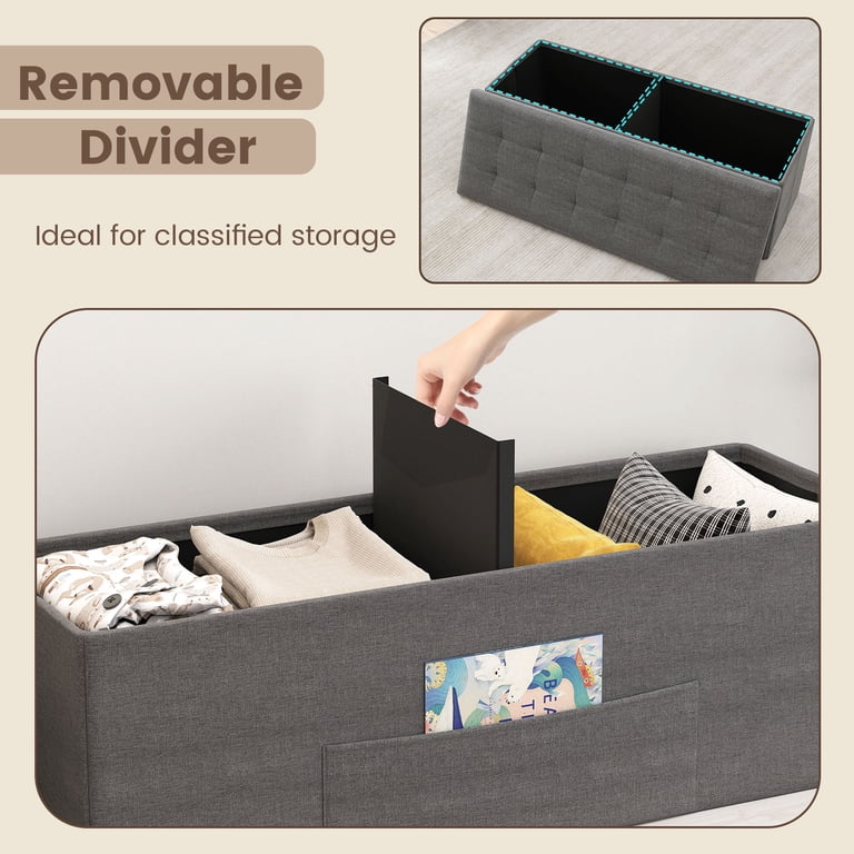 Costway 43 In Folding Storage Ottoman Bench, Dark Gray photo 6