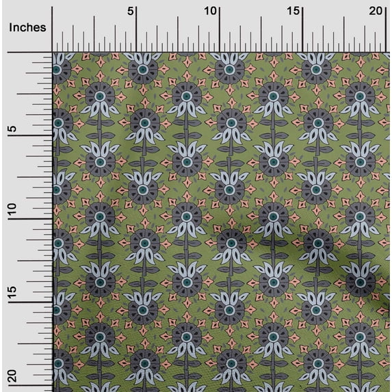 oneOone Silk Tabby Fabric Leaves & Floral Block Print Fabric By Yard 42 Inch Wide