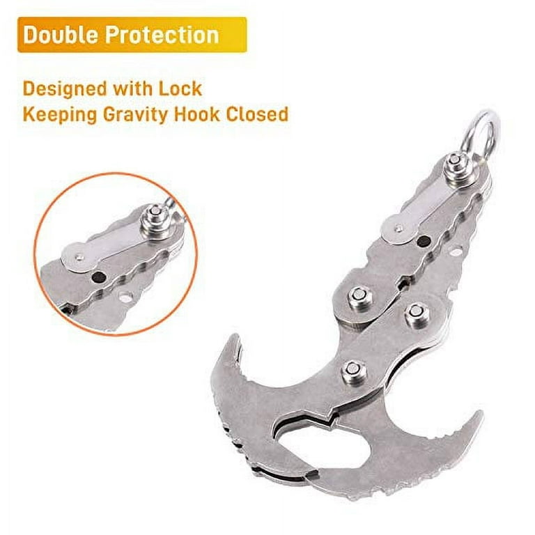 Cyfie 3-Claw Sawtooth Grappling Hook, with 10m/33ft 8mm Auxiliary Rope Stainless Steel Claw Carabiner for Outdoor Activity EDC Tool in Your Bug Out