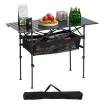 VEVOR Folding Camping Table, Portable Roll Up Side Tables, Lightweight Aluminum Beach Table with Adjustable Height, Large Storage Bag and Carry Bag, For Outdoor BBQ Tailgating Picnic,Travel,Black