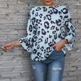 thumbnail image 2 of Blusa de manga acampanada Informal Estampado de leopardo Elegante Ajuste holgado Cuello redondo Blusas sueltas, 2 of 6