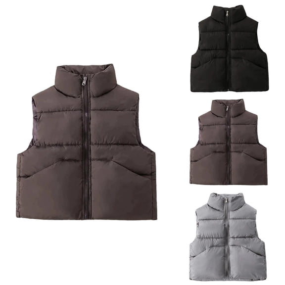 Boys & Girls Down Vest Winter Warm Padded Quilted Sleeveless Jacket with Stand Collar, Lightweight Soft Zipper Outerwear for Fall Winter Outdoor Activities
