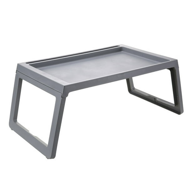 Mesa de cama plegable, mesa de desayuno, escritorio, soporte para computadora portátil, para el hogar y el dormitorio (gris)