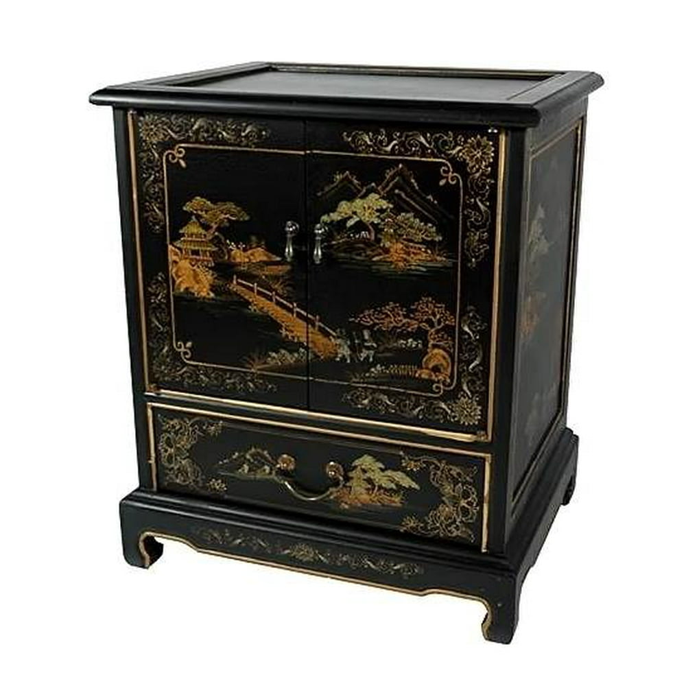 Oriental Furniture Japanese End Table, Red Landscape