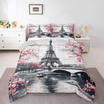 Manfei Female Men Eiffel Tower 3 Pieces Queen Comforter Set,Romantic Paris Ultra Soft Bedding Sets,Happy Valentine's Day Bedding Comforter Set Breathable,Luxury Bedroom Decor,Reversible