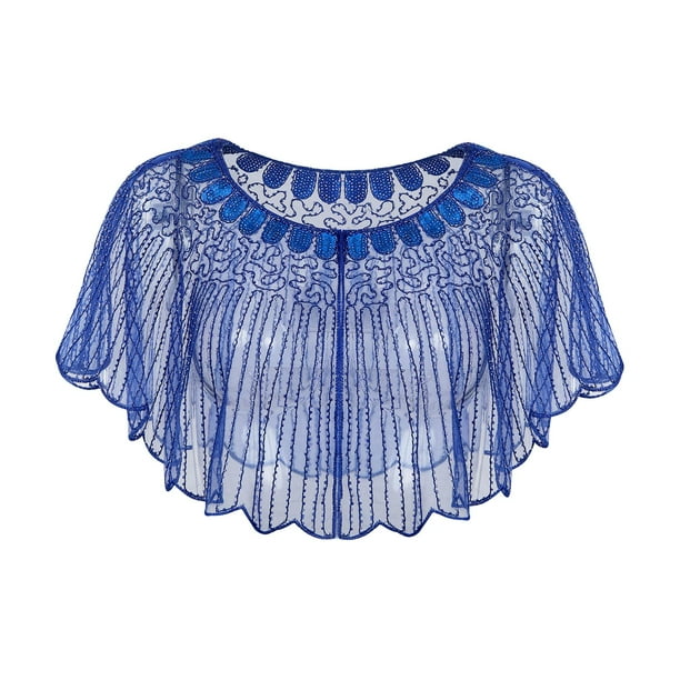 Chal de lentejuelas para mujer, para vestidos de mujer, ropa de moda, chal de novia, noche Azul
