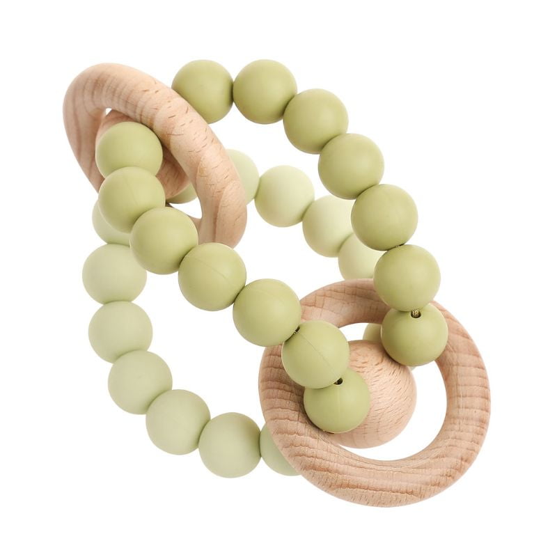 Wood Style funny supply Pacifier Clip Holder and Teething Rattle Set for Newborn Babies Wood Beads Toy Baby Teething Ring Chew Toy Baby Teething Bracelet Set