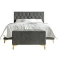 thumbnail image 3 of Castle Place Contemporary Crystal Twin Size Velvet Upholstered Bed with Storage Bench, Light Grey, 3 of 14