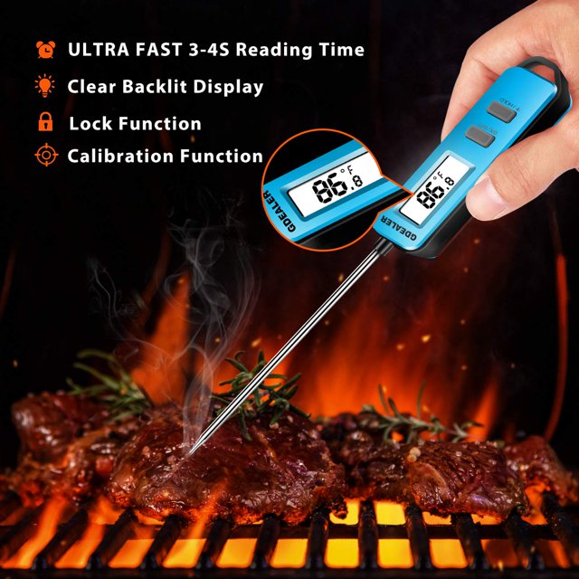 Termómetro para carne Termómetro digital de lectura instantánea Termómetro para cocinar Confitería Termómetro para alimentos con retroiluminación de sonda larga y calibración súper rápida Cocina Barbacoa Parrilla Temperatura para freír Azul a ACTIVE Biensenido a ACTIVE