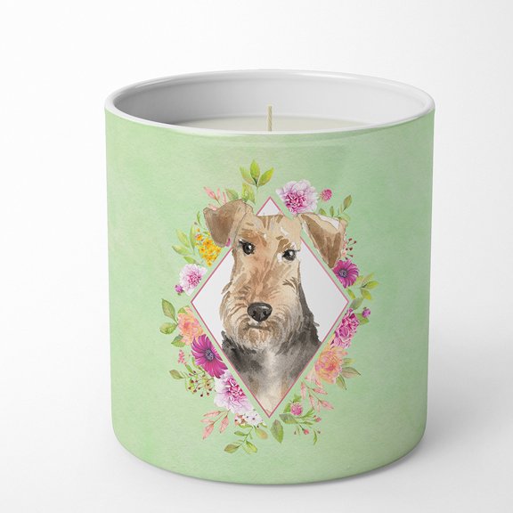 Carolines Treasures CK4364CDL Airedale Terrier Soy Candle 10 oz Decorative Gift Scented Soy Candles for Home Green