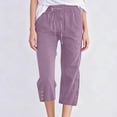 thumbnail image 5 of Women's Summer Casual Loose High-Waist Drawstring Straight Capri Pants , Beach Casual Long Pants, 5 of 6