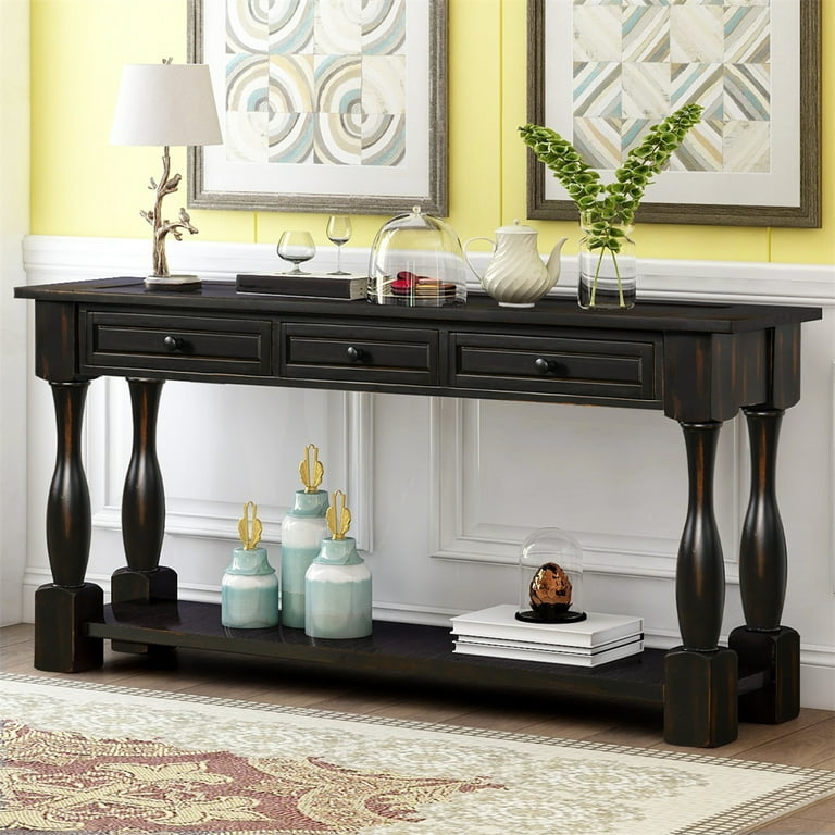 JINS VICO 64 Inch Console Table with 3 Drawers and Bottom Shelf