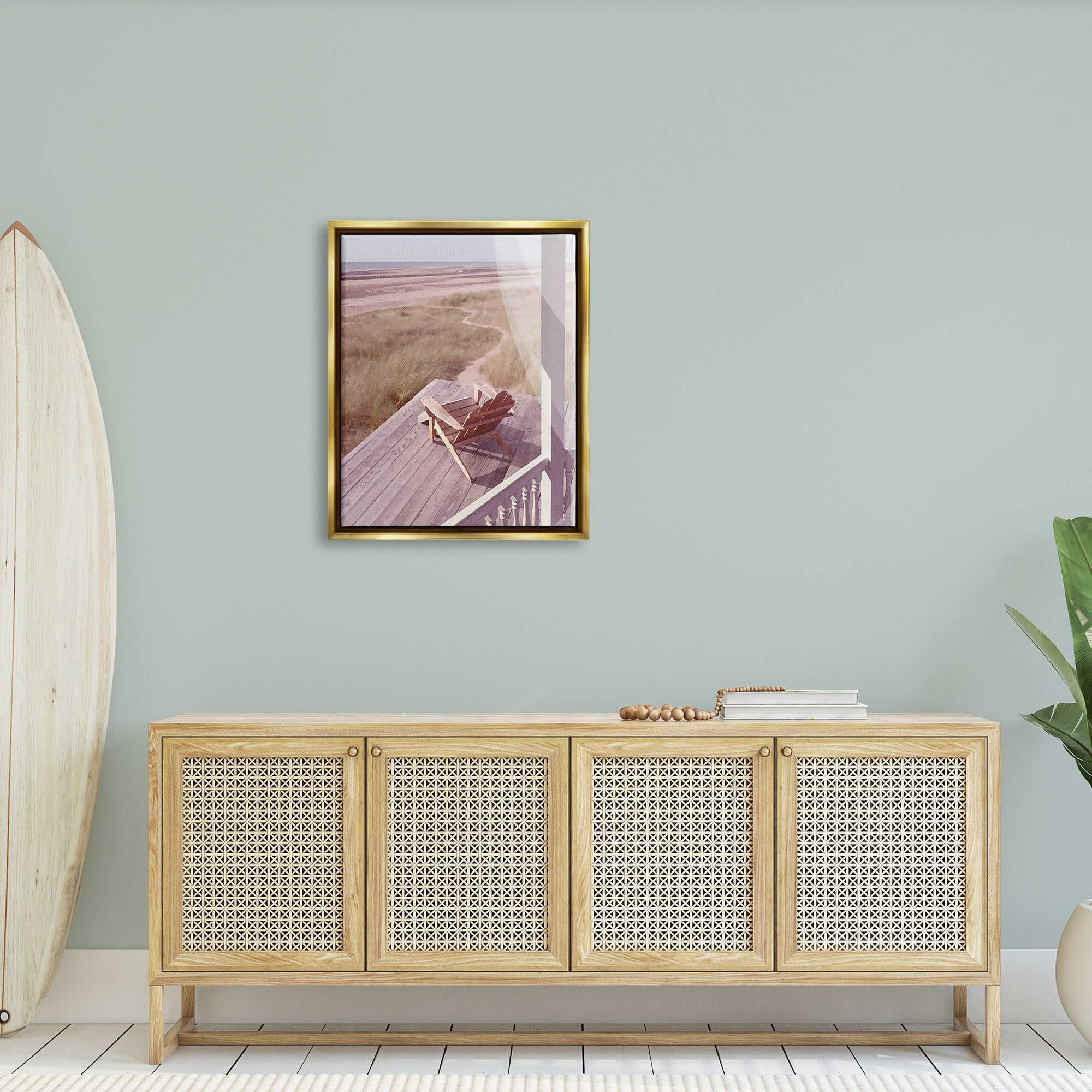 Stupell Industries Lone Lounge Chair Rural Beach Grass Porch Painting Metallic Gold Floating Framed Canvas Print Wall Art, Design by Noah Bay
