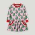 thumbnail image 2 of NIEWTR Little Girls Toddler Girls Long Sleeve Easter Cotton Casual Christmas Tree Print Appliques Shirt Dresses for Fall Winter(4Y,A02-Pink), 2 of 6
