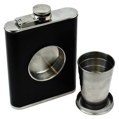 Shot Flask - 8oz Hip Flask With Built In Collapsible Shot