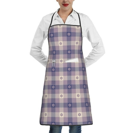 

Gaeub Purple Floral Gingham Check Plaid Kitchen Cooking Aprons Adjustable Bib Apron Waterdrop and Oil Resistant Kitchen Chef Apron for Women Men