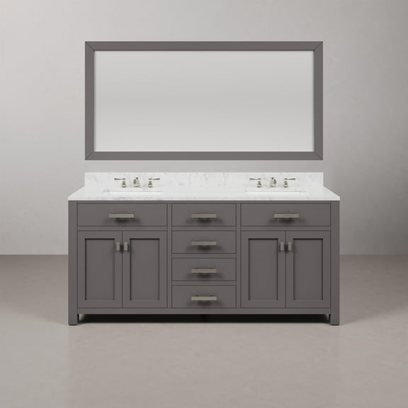 Water Creation Madison 72" Wood Double Bathroom Vanity in Gray/Chrome
