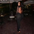 thumbnail image 3 of Women's Turtleneck Gauze Spliced Long Sleeve Backless Pleated Split Hips Wrapped Long Dress, Solid Color, 3 of 21