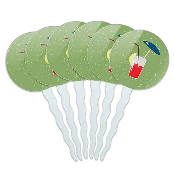 Tropical Drink and Umbrella Cocktail Cupcake Picks Toppers - Set of 6